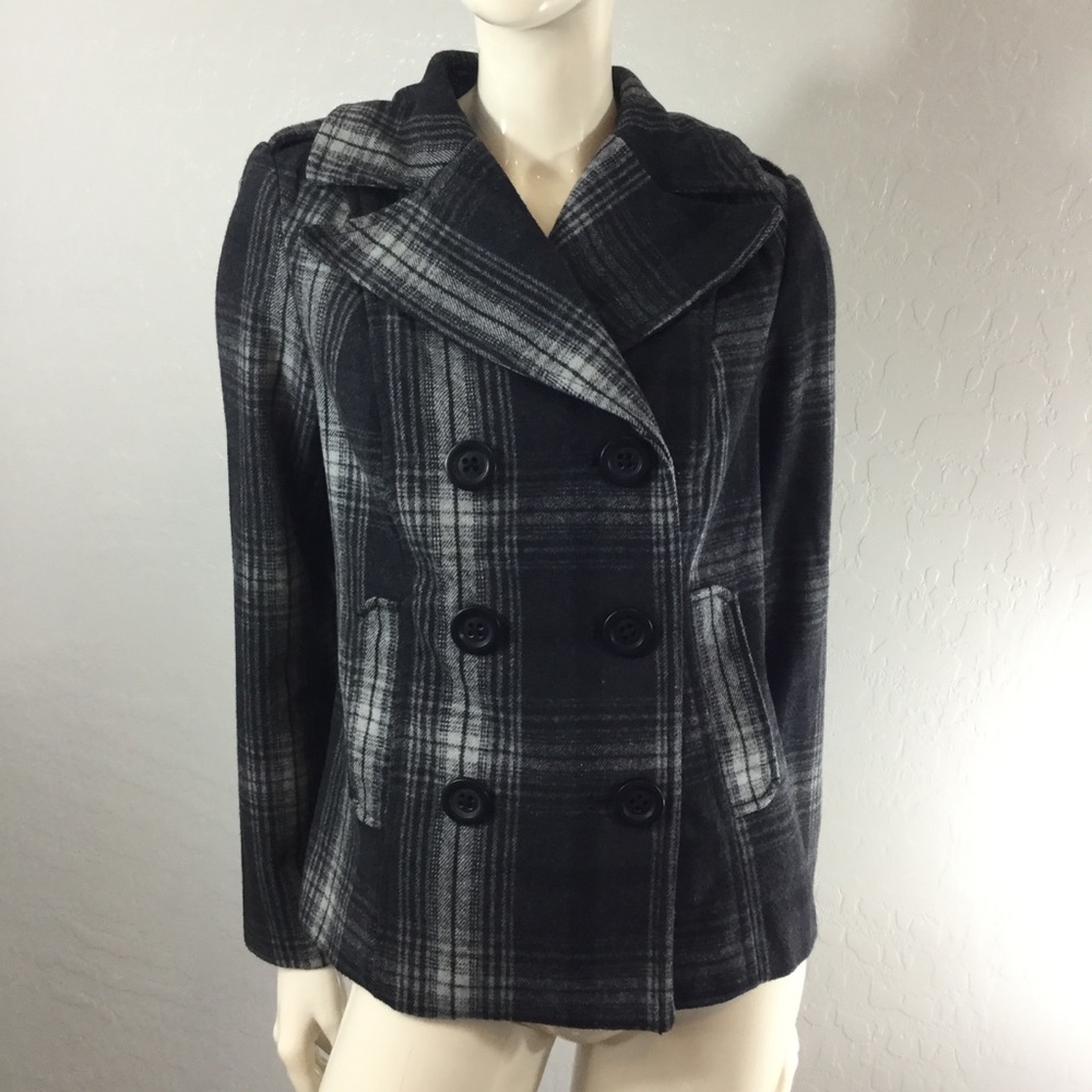 Old Navy Grey Plaid Pea Coat